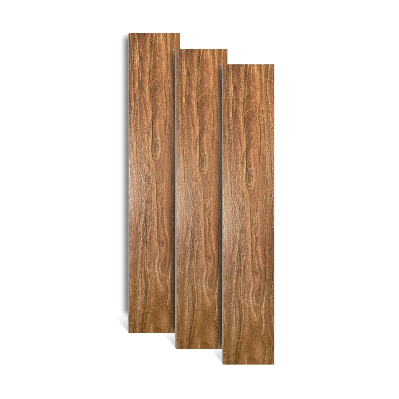 Three brown wood-look tile planks showing visible grain variation