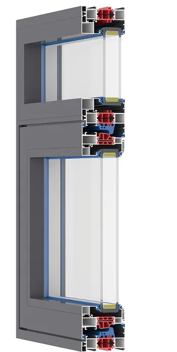 Cutaway of an aluminum window profile with an insulating thermal break