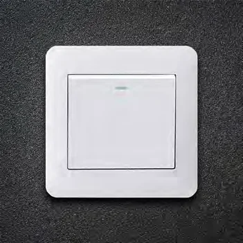 White switch faceplate on a dark textured background in the lighting catalogue