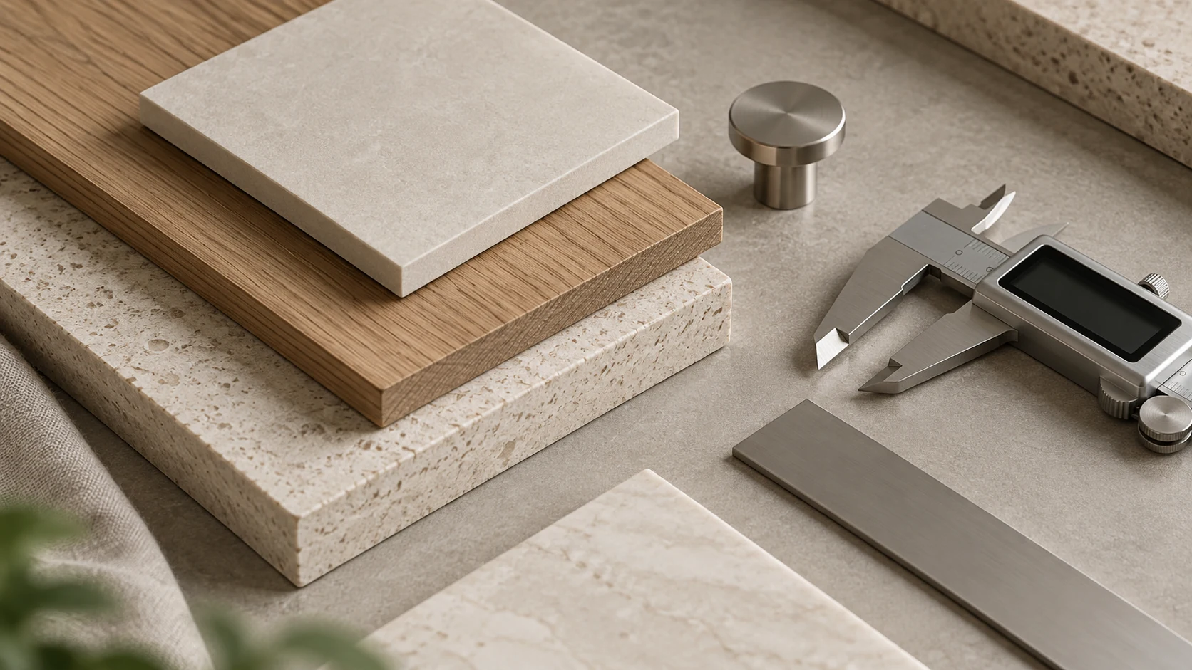 Finish samples with a caliper and straightedge for reviewing material dimensions and thickness